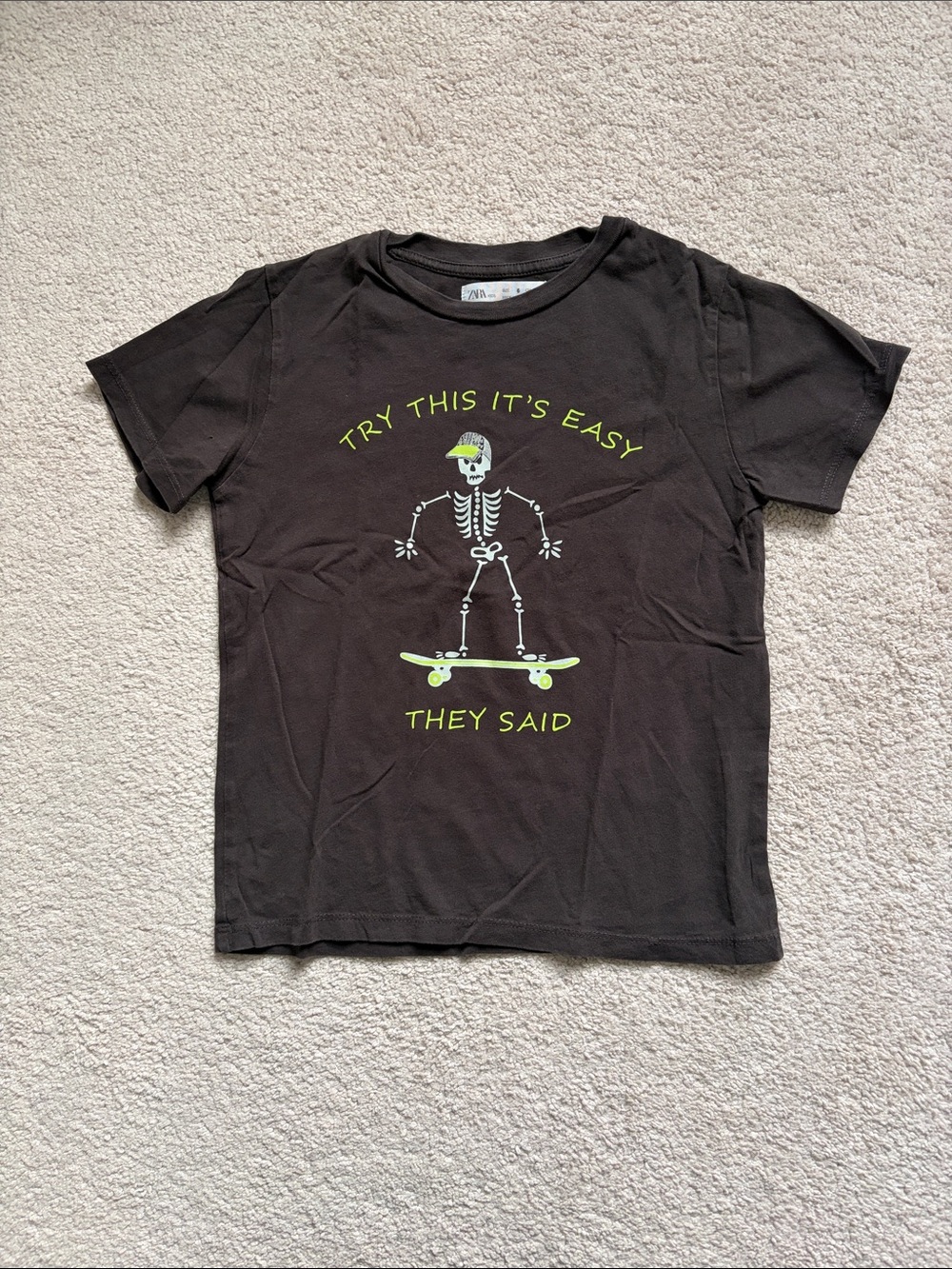 Kids Black Graphic Tee with Neon Skate Skeleton